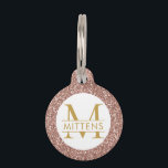 Rose Gold Glitter Pink Sparkle Pretty Girly Pet ID Tag<br><div class="desc">Blush pink rose gold printed glitter background with gold custom cat or dog name. Type in your personalized text for a girly,  sparkly pet ID collar charm. See our collection of coordinating bowls and get a set!</div>