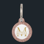 Rose Gold Glitter Pink Sparkle Pretty Girly Pet ID Tag<br><div class="desc">Blush pink rose gold printed glitter background with gold custom cat or dog name. Type in your personalized text for a girly,  sparkly pet ID collar charm. See our collection of coordinating bowls and get a set!</div>