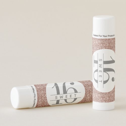 Rose Gold Glitter Pink Sweet 16 Party Favor Lip Balm