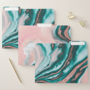 Rose Gold Glitter Pink Teal Swirly Painted Marble File Folder