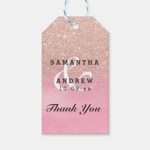Rose gold glitter pink watercolor ombre wedding gift tags
