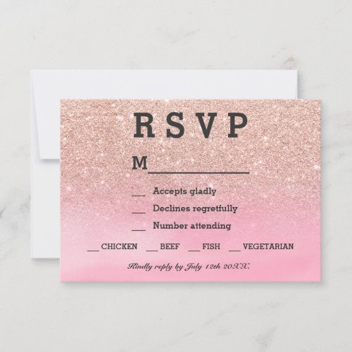 Rose gold glitter pink watercolor RSVP wedding