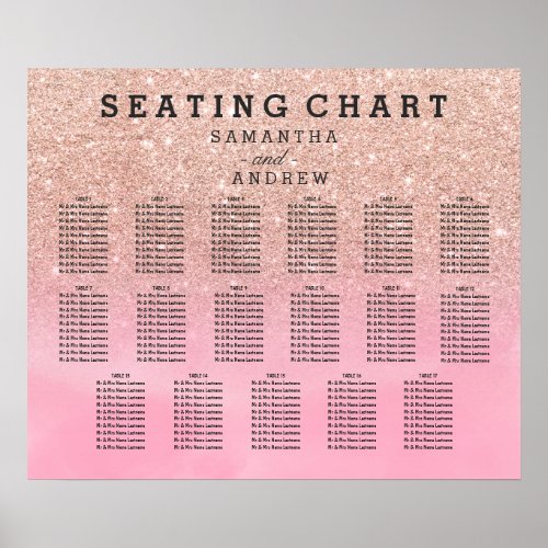 Rose gold glitter pink watercolor seating chart 17