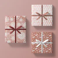 Rose Gold Glitter Pink White +Mauve Christmas Gift Wrapping Paper Sheets, Zazzle