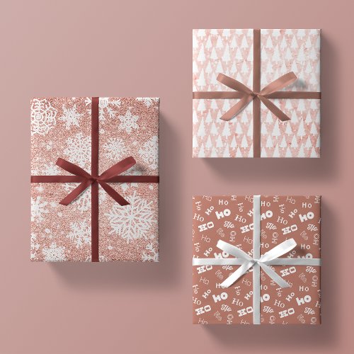 Rose Gold Glitter Pink White Mauve Christmas Gift Wrapping Paper Sheets