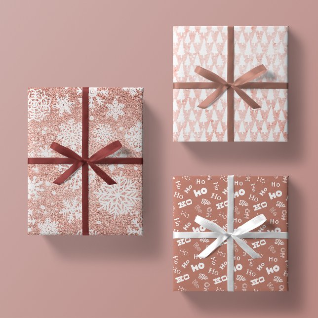Rose Gold Glitter Pink White +Mauve Christmas Gift Wrapping Paper Sheets (Creator Uploaded)