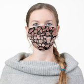 Rose gold glitter pink xmas pattern on black adult cloth face mask (Worn)