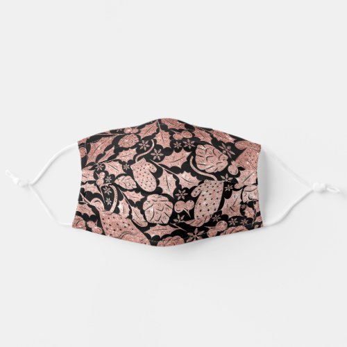 Rose gold glitter pink xmas pattern on black adult cloth face mask