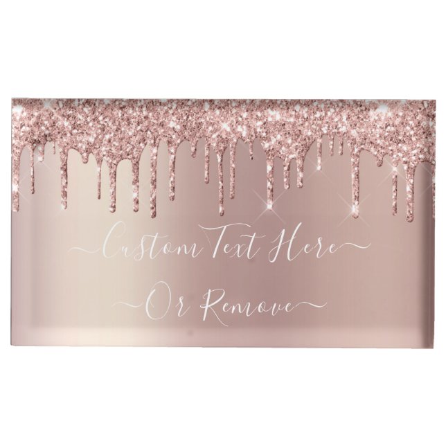 Rose Gold Glitter Place Card Holder Custom Text (Front)