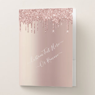 Rose Gold Glitter Pocket Folder Custom Text Name