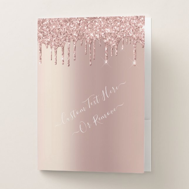 Rose Gold Glitter Pocket Folder Custom Text Name (Front)