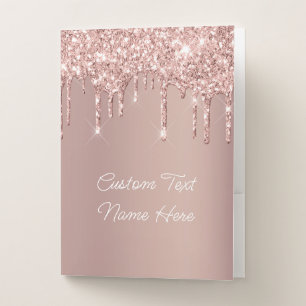 Rose Gold Glitter Pocket Folder with Custom Text