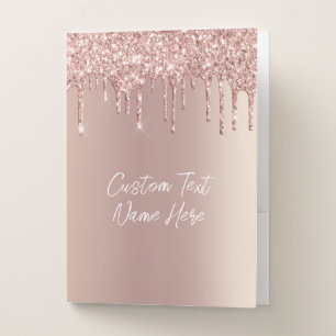Rose Gold Glitter Pocket Folder with Custom Text