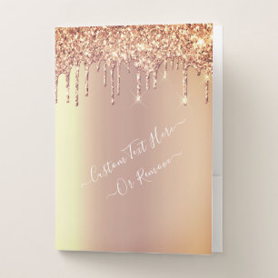 Rose Gold Glitter Pocket Folder with Custom Text