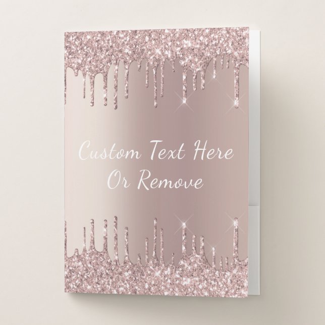 Rose Gold Glitter Pocket Folder with Custom Text (Front)