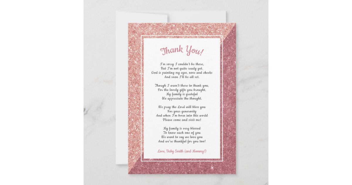 Rose Gold Glitter Poem Baby Shower Thank You Note Zazzle Com