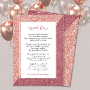 Rose gold glitter poem baby shower thank you note card