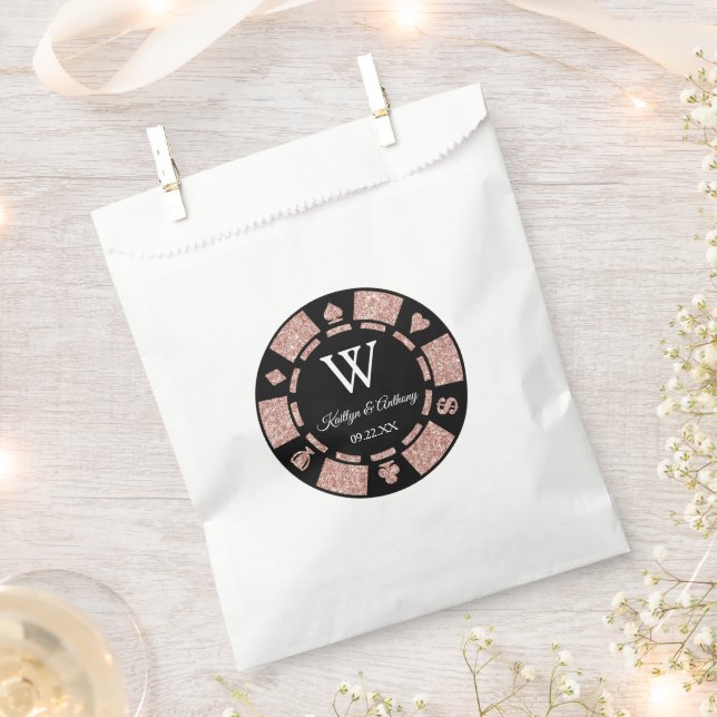 Rose Gold Glitter Poker Chip Casino Wedding Favor Bag (Clipped)