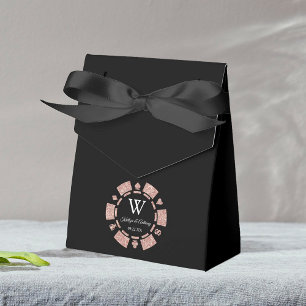 Rose Gold Glitter Poker Chip Casino Wedding Favor Boxes