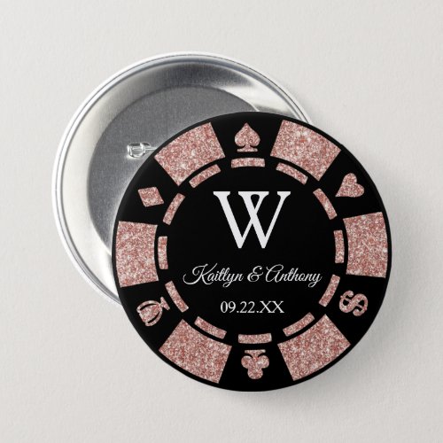 Rose Gold Glitter Poker Chip Casino Wedding Favor Button