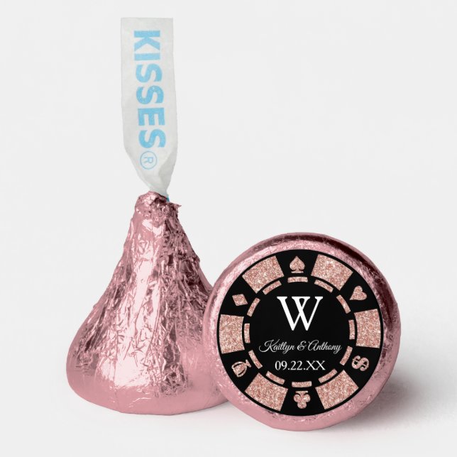 Rose Gold Glitter Poker Chip Casino Wedding Hershey®'s Kisses® (Front)