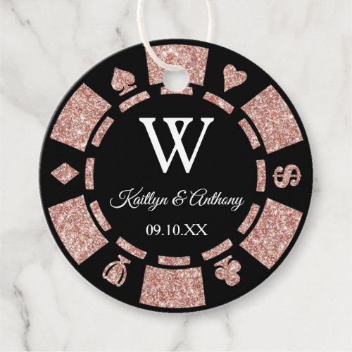 Rose Gold Glitter Poker Chip Casino Wedding Party Favor Tags