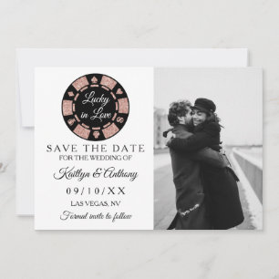Rose Gold Glitter Poker Chip Casino Wedding Photo Save The Date