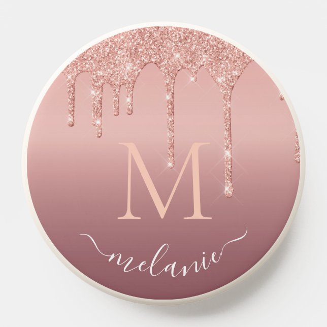 Rose Gold Glitter PopSocket Custom Letter and Name (Popsocket)
