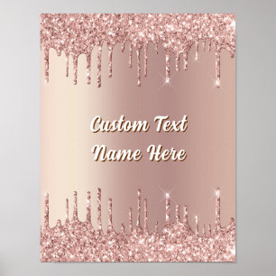 Rose Gold Glitter Poster Personalized Text Name