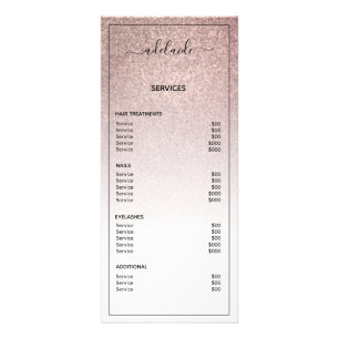Rose Gold Glitter Price List Salon Service Menu