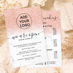 Rose gold glitter prices logo marble We&#39;re open Flyer