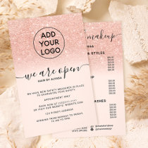 Rose gold glitter prices logo pink We're open Flyer