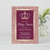 Rose Gold Glitter Princess Crown Pink Baby Shower Invitation (Standing Front)