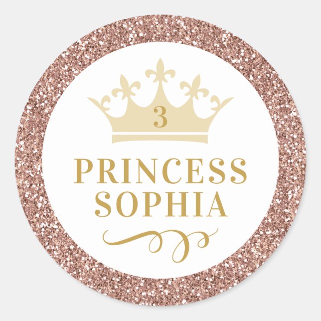 Rose Gold Glitter Princess Favor Sticker Label (Front)