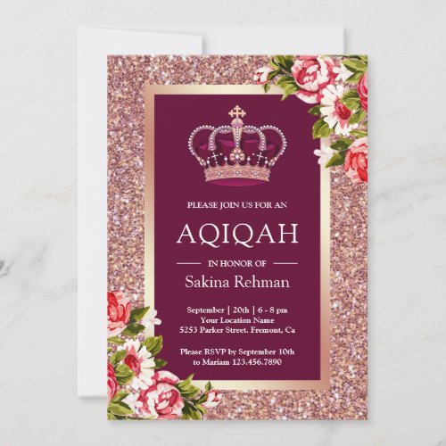 Rose Gold Glitter Princess Pink Floral Aqiqah