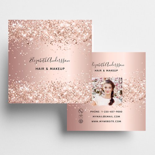 Rose gold glitter profile photo square business card