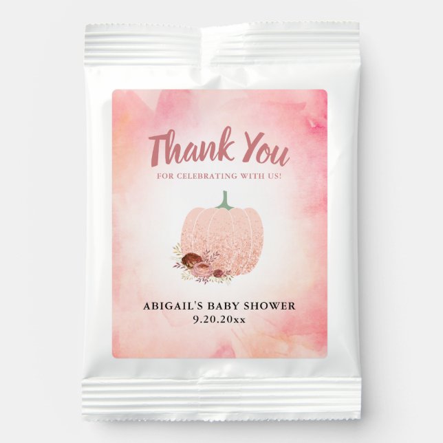 Rose Gold Glitter Pumpkin Baby Shower Thank You Hot Chocolate Drink Mix (Front)