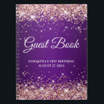 Rose Gold Glitter Purple 21st Birthday Guestbook Notebook<br><div class="desc">Create your own guest book for her 21st birthday party celebration in this blank notebook.
Girly faux sparkly rose gold glitter on the top and bottom edge,  over a dark and royal purple gradient or ombre background.
You can customize the font style and size as needed.</div>