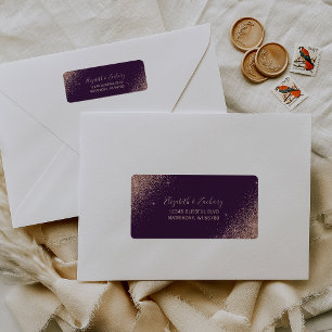 Rose Gold Glitter Purple Wedding Return Address Label