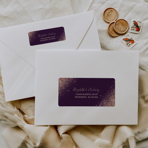 Rose Gold Glitter Purple Wedding Return Address Label