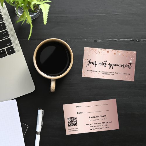 Rose gold glitter QR business appointment card