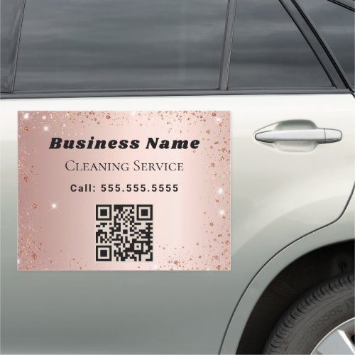 Rose gold glitter QR code business Car Magnet