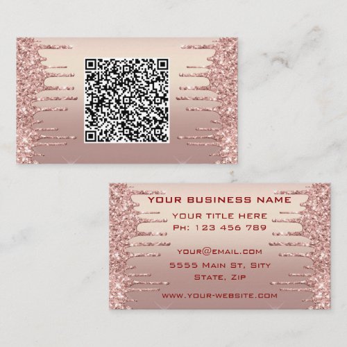 Rose Gold Glitter QR Code Business Cards Example