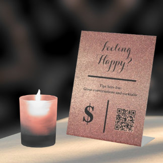 Rose Gold Glitter QR Code Event Bartenter Pedestal Sign
