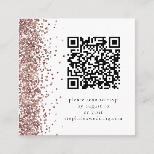 Rose Gold Glitter QR code RSVP Wedding Enclosure Card