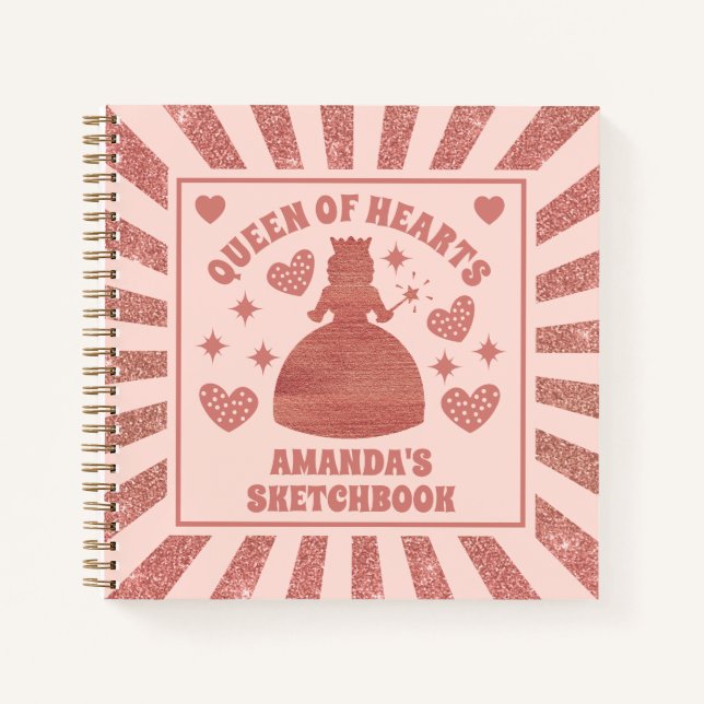Rose Gold Glitter Queen Of Hearts Kids Sketchbook Notebook (Front)