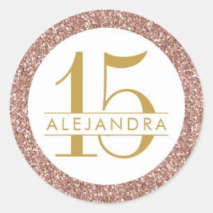 Rose Gold Glitter Quince Años Favor Sticker Label
