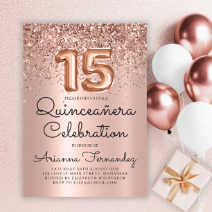 Rose Gold Glitter Quinceañera 15th Birthday Invitation