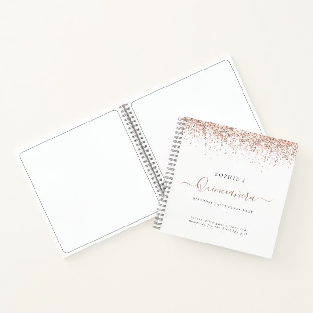 Rose Gold Glitter Quinceañera Alternate Guest Book (Inside)