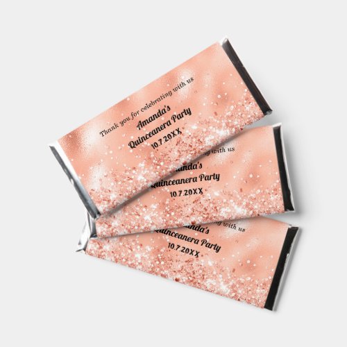 Rose Gold Glitter Quinceanera Birthday Party  Hershey Bar Favors